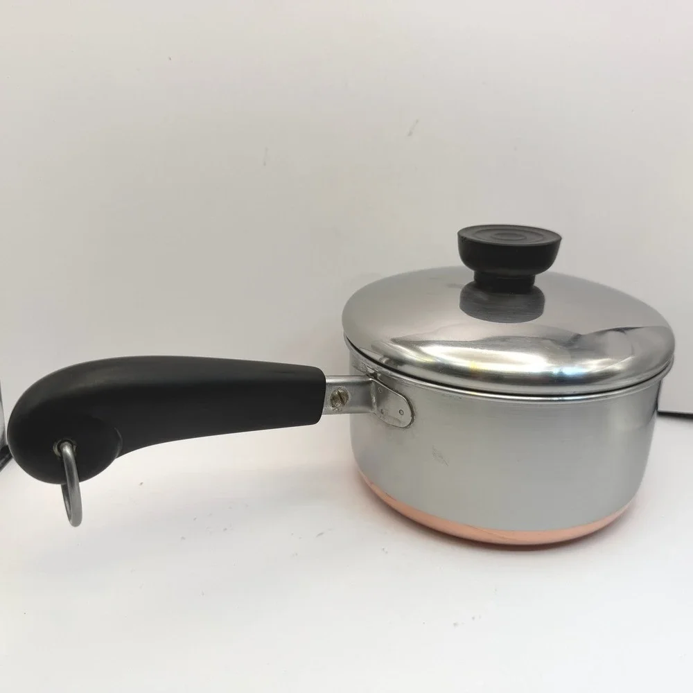 Vintage Revere Ware Double Ring Clinton IL 1 Qt Copper Clad Saucepan w Lid